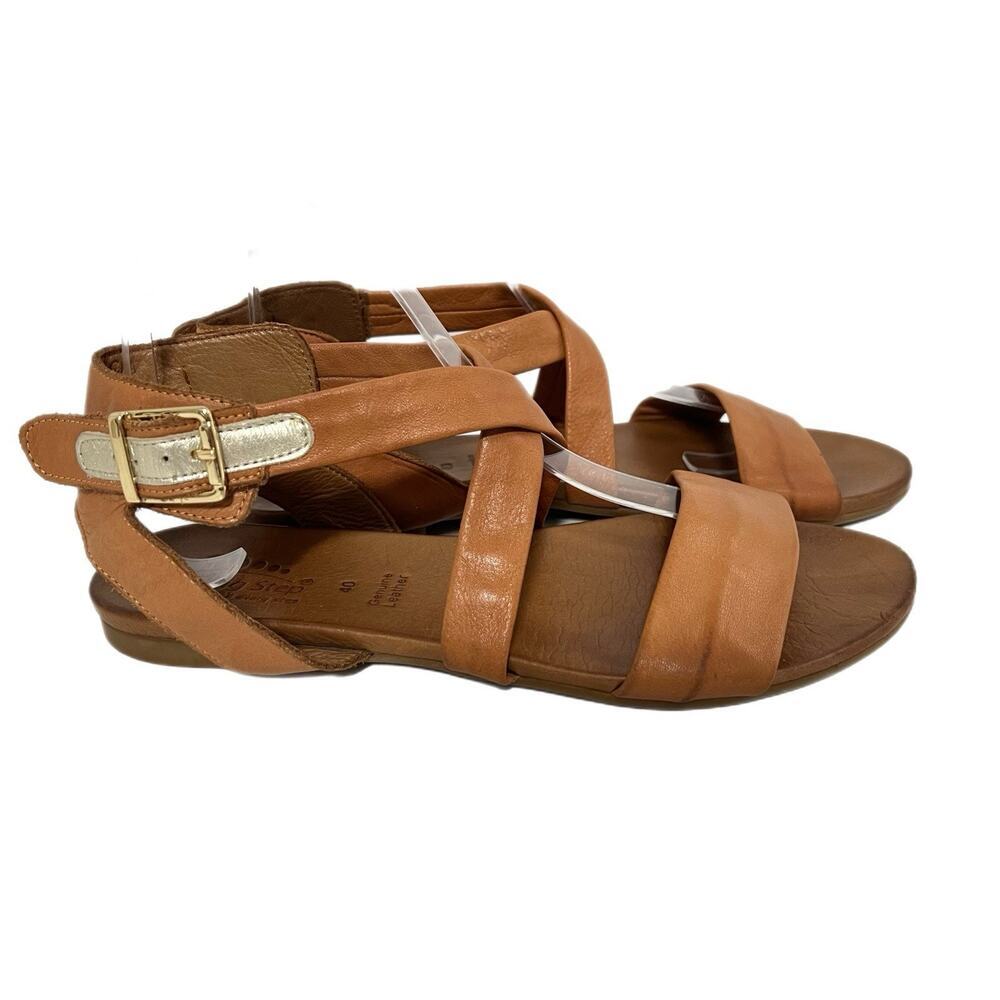 Spring Step Lindsey Strappy Leather Sandals Womens Size 40 US 9 Tan Fisherman